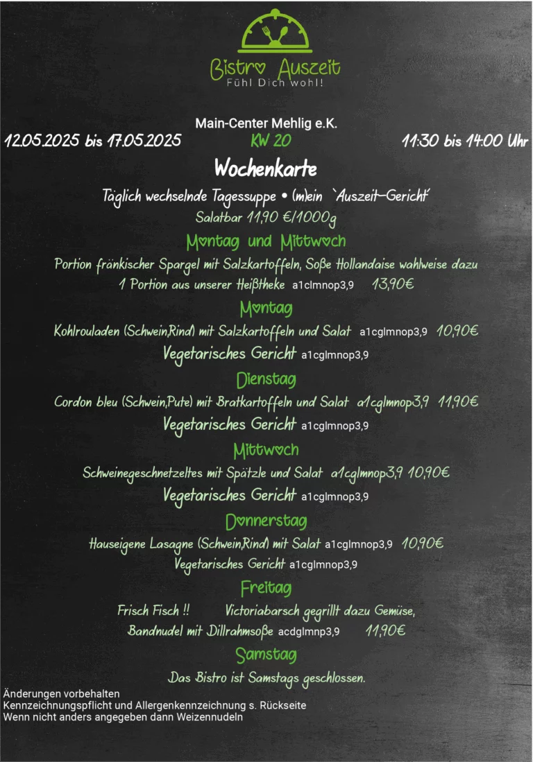 Speisekarte Bistro Auszeit KW 20