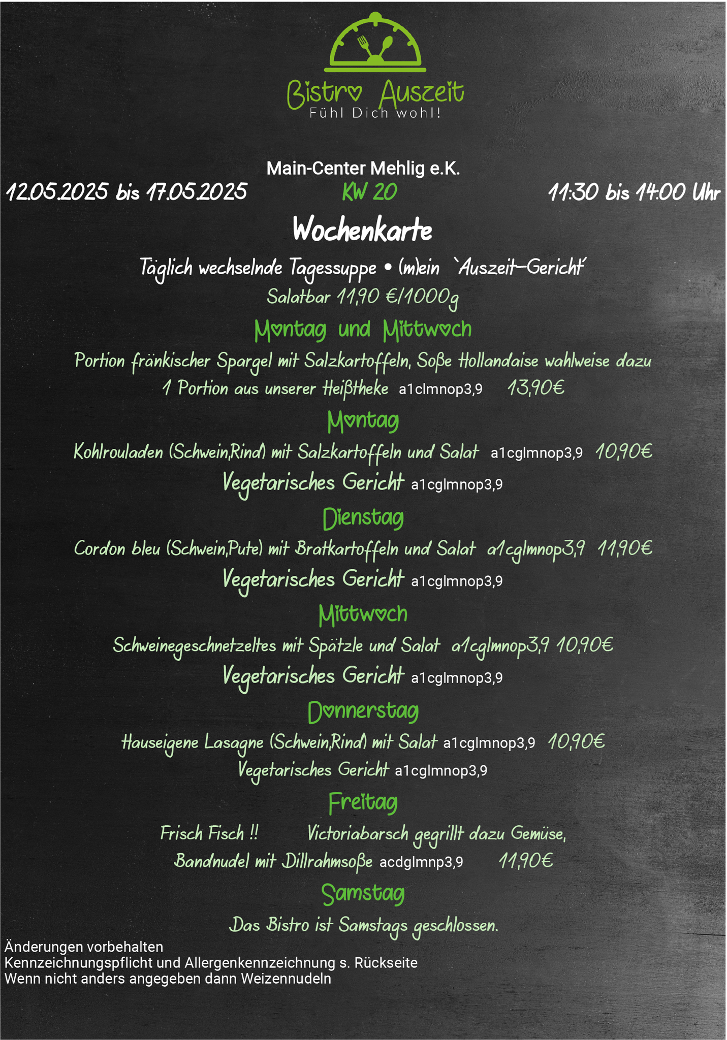 Speisekarte Bistro Auszeit KW 20